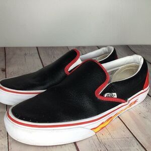 Vans Low Top Perforated Leather Sneakers Unisex Size M7/W8.5 Black Flame Wall